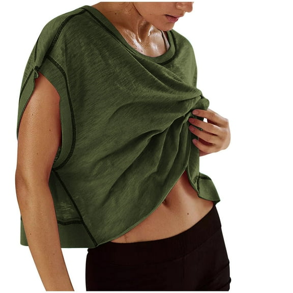 Bpmpbo Women's Open Back Workout Crop Tops Short Sleeve Yoga Shirts Cute Athletic Running Casual Backless Top Loose Fit Crop Top