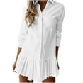 thumbnail image 1 of Bpmpbo Women's Pleated Mini Shirt Dress Long Sleeve Button Down Collared Dress with Folded Hem Casual and Preppy Style, 1 of 9