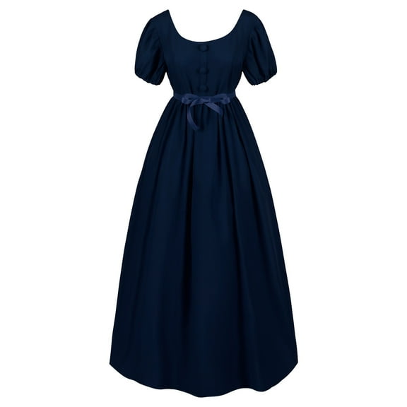 Bpmpbo Women's Short Sleeve Victorian Dress with Bow Tie Button Front Pleated Skirt and Smocked Waist