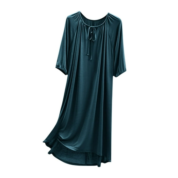 Bpmpbo Women's Short Sleeved Nightgown Long Sleepshirts Tie Neck Solid Color with Chest Cushion Loose Comfortable Plus Size Home Sleep Dress