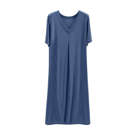 Bpmpbo Women's Sleepshirt Short Sleeve Nightgown Solid Color Loose Soft Comfortable V Neck Sleepwear Long Sleepshirts