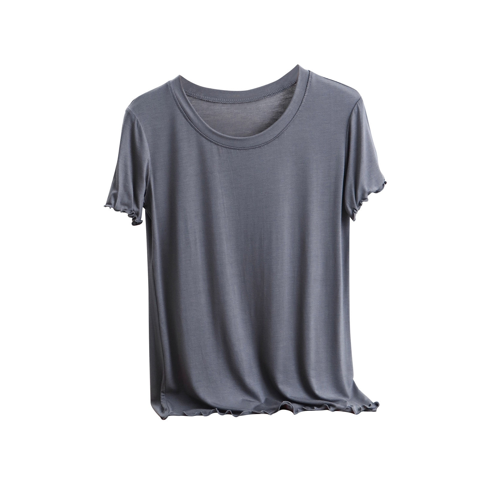 Deep U-Neck Short-Sleeved Tops_BDHL7577
