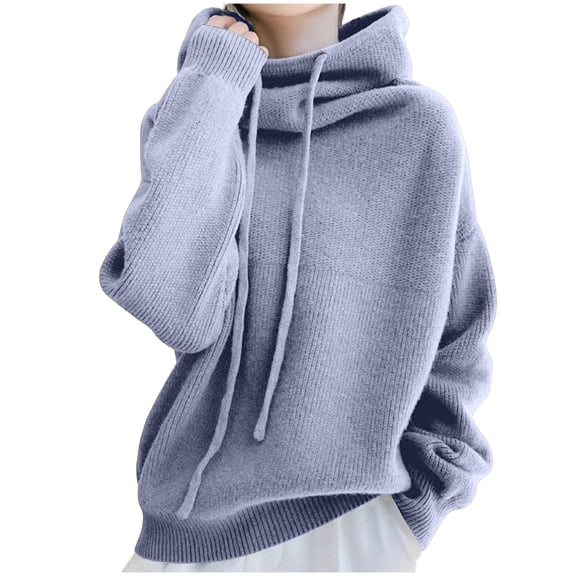 Bpmpbo Women's Stacked collar Sweater with Drawstring, Cozy Chunky Knit Pullover, Loose Fit Long Sleeve Top for Fall and Winter