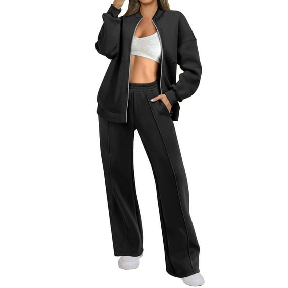 Bpmpbo Women's Sweatsuit Zip Up Jacket and Pants Set Long Sleeve Hoodless Coat with Pocket Sweatpants Two-Piece Outfit
