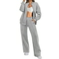 thumbnail image 1 of Bpmpbo Women's Sweatsuit Zip Up Jacket and Pants Set Long Sleeve Hoodless Coat with Pocket Sweatpants Two-Piece Outfit, 1 of 9