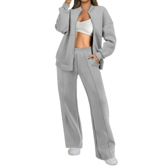 Bpmpbo Women's Sweatsuit Zip Up Jacket and Pants Set Long Sleeve Hoodless Coat with Pocket Sweatpants Two-Piece Outfit