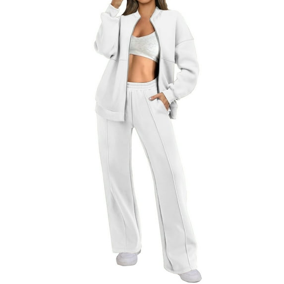 Bpmpbo Women's Sweatsuit Zip Up Jacket and Pants Set Long Sleeve Hoodless Coat with Pocket Sweatpants Two-Piece Outfit
