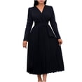 thumbnail image 1 of Bpmpbo Women's V-Neck Maxi Dress with Long Sleeves, Tie-Waist Belt and Flowy Pleated Skirt Fashion High Waist Shirt Dress, 1 of 6