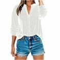 thumbnail image 1 of Bpmpbo Womens Shirts Blouse Open Front Button V Neck Long Sleeve Shirt Solid Plus Size Velvet Fall Tops, 1 of 6