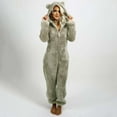 thumbnail image 1 of Bpxiofoy Nightgowns for Women Womens Pajama Sets Artificial Wool Long Sleeve Pajamas Zipper Hooded Pajamas Warm Rompe Cute Ears Sleepwear Womens Loungewear Set Rompers for Women Gray 3Xl, 1 of 8