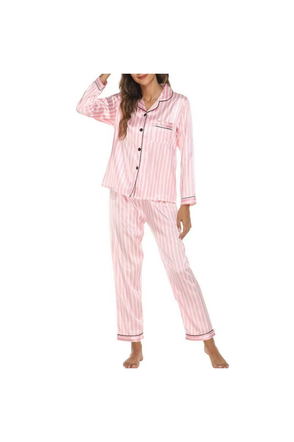 Pajama Sets for Women 2 Piece Lounge Pants Pajamas Sets 2 Leopard Stripe Simple Daily Vacation Gift Lapel Long Sleeve Pant Button Elastic Waist Fall Pajama Pants Pj Sets Pink S