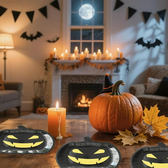 Bpyeka 10 Pieces Halloween Paper Plates Pumpkin Shaped Party Plates Halloween Party Supplies Scary Disposable Tableware Decorations for Appetizers Lunch Dinner,Holiday Products,Fall Decor