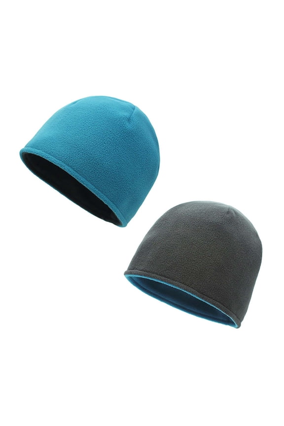 2PC Unisex Double Sided Fleece Beanie Hat, Windproof Warm Thermal Skull Cap for Running Cycling Outdoor Winter Free Size