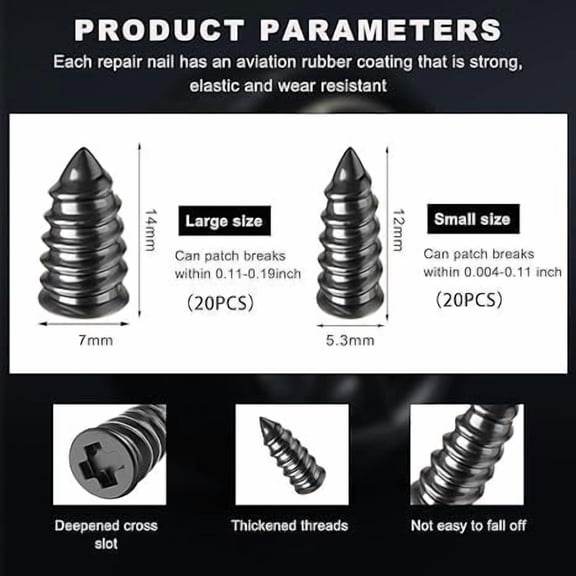 Bpyeka 40 Pcs Tire Repair Rubber Screws with Storage Box,Home Improvement,Household Essentials