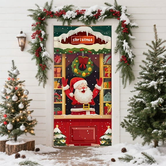 Bpyeka 6.66x2.99 Ft Christmas Door Cover Decoration Santa Claus Gift Delivery Door Cover Holiday Party Atmospheres Backdrops,Holiday Products,Fall Decor