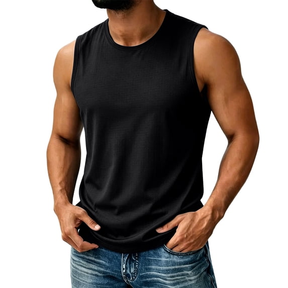 Bpyeka Big & Tall Men's Crew Neck Quick Dry Tank Tops, Ice Silk Stretch Sleeveless Shirts, Breathable Athletic Vests for Workout & Daily Wear, 3XL-5XL, Black