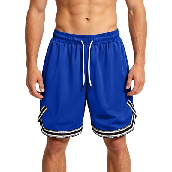 Bpyeka Big & Tall Men's Striped Trim Basketball Shorts, Elastic Drawstring Waist Quick Dry Loose Fit Breathable 5 Inch Sport Bottoms for Running, 3XL-5XL, Blue