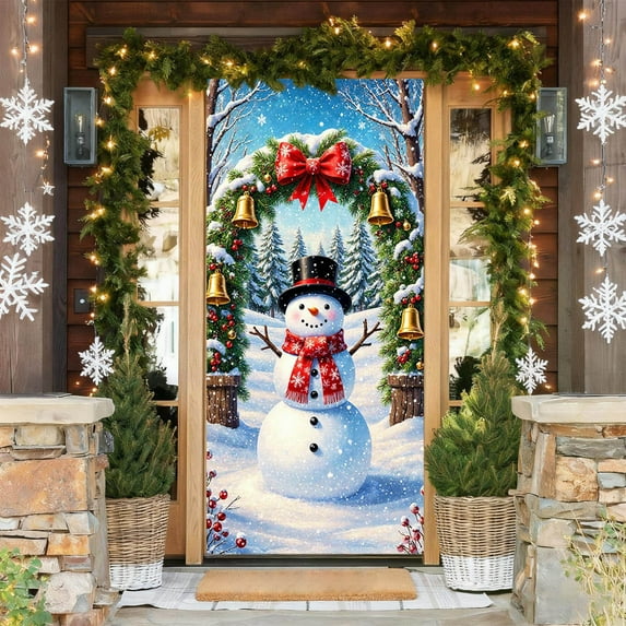 Bpyeka Holiday ProductsChristmas Door Cover Flag Exquisite Doorway Decorative Flag Christmas Snowman Scene Background Decorative FlagFall Decor