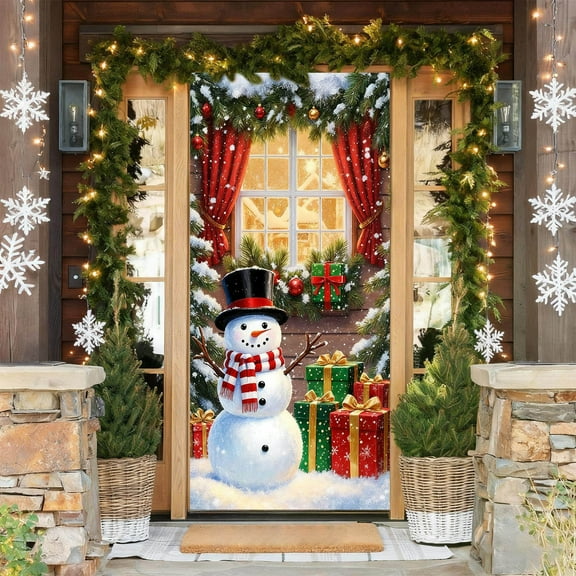 Bpyeka Holiday ProductsChristmas Door Cover Flag Exquisite Doorway Decorative Flag Christmas Snowman Scene Background Decorative FlagFall Decor