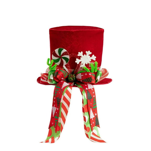 Bpyeka Christmas Tree Toppers, Large Velvet Hat and Lengthened Bowknot Christmas Tree Decorations Tabletop Ornaments for Holiday Home Decor