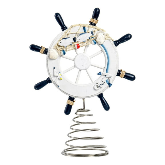 Bpyeka Christmas Tree Toppers, Ship Wheel Rudder Decor, Nautical Beach Ocean Decor Plastic Boat Ship Steering Wheel Desktop Christmas Tree Decoration