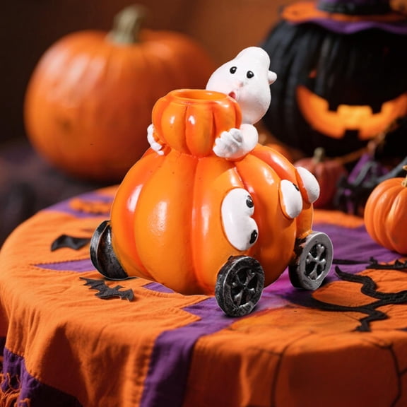 Bpyeka Halloween Resin Pumpkin Scene Decorations Candle Hold-er Ornaments Holiday Gifts,Holiday Products,Fall Decor