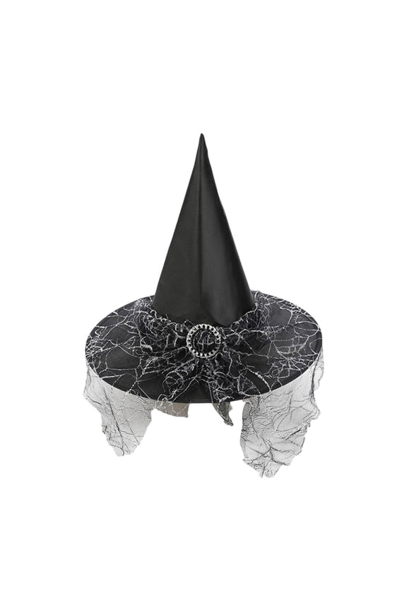 Halloween Witch Hat Makeup Party Dress Up Magician Pointed Hat Lace Face Cover Wizard Hat Decorative Props