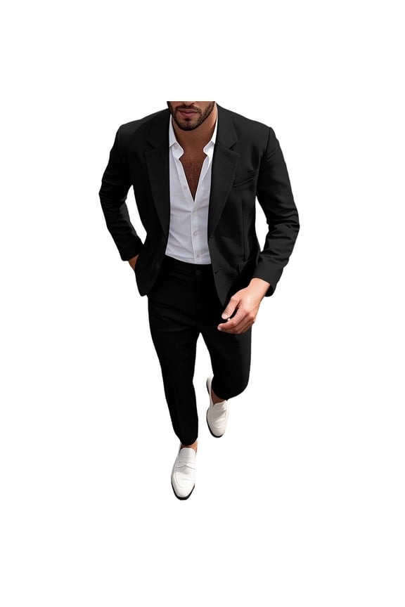 Men's 2-Piece Business Suit Set, Spring & Summer Blazer Jacket & Dress Pants, Formal Wedding Banquet Outfit, S-2XL