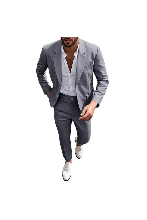 Men's 2-Piece Business Suit Set, Spring & Summer Blazer Jacket & Dress Pants, Formal Wedding Banquet Outfit, S-2XL