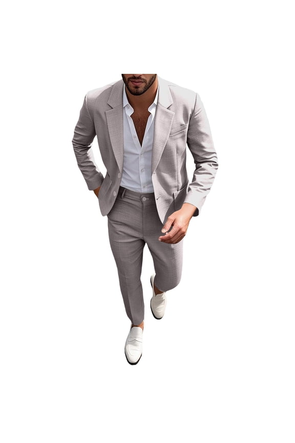 Men's 2-Piece Business Suit Set, Spring & Summer Blazer Jacket & Dress Pants, Formal Wedding Banquet Outfit, S-2XL