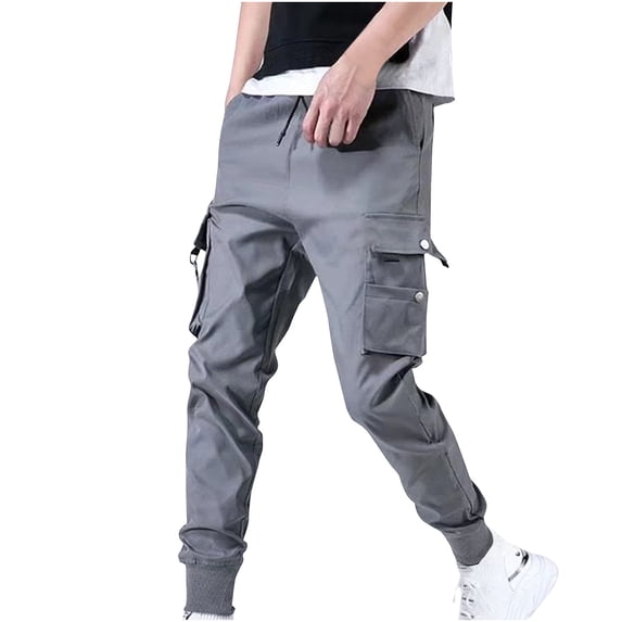 Bpyeka Men's Big & Tall Cargo Jogger Pants Elastic Drawstring Multi Button Pockets Ankle Cuffed Lightweight Outdoor Trousers 2XL-5XL, Gray