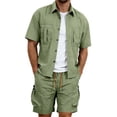 thumbnail image 1 of Bpyeka Men's Big & Tall Casual Two-Piece Matching Set, Button Down Collar Short Sleeve Shirt & Drawstring Cargo Shorts, Multi-Pocket Workwear Outfit, 3XL-5XL, 1 of 9