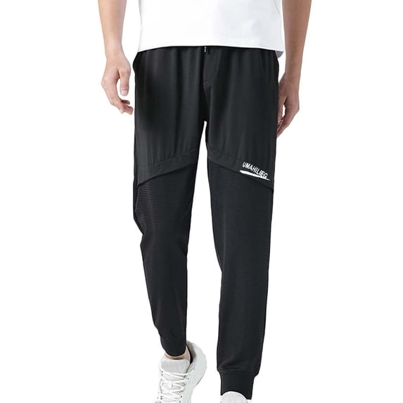 Bpyeka Men's Big & Tall Mesh Jogger Pants Elastic Drawstring Waist Letter Print Side Pockets Quick Dry Athletic Trousers 3XL-5XL