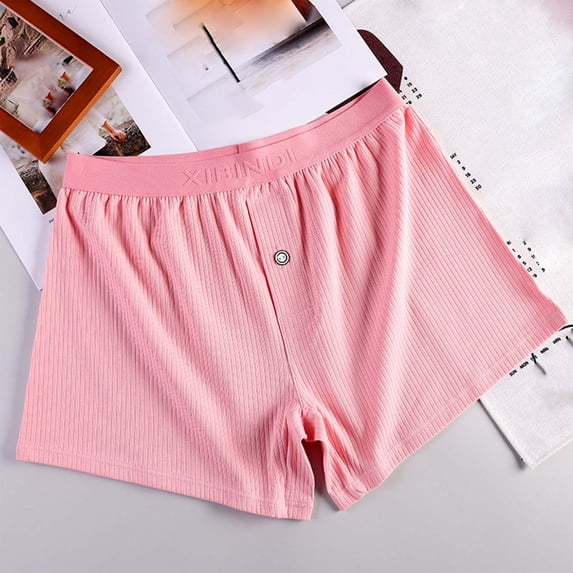 Bpyeka Men's Button Detail Stretch Elastic Waist Cotton Boxer Shorts, Soft and Comfortable Underwear, M-2XL, Pink