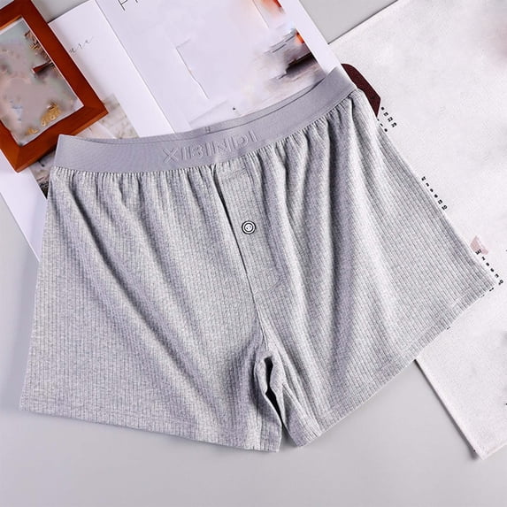 Bpyeka Men's Button Detail Stretch Elastic Waist Cotton Boxer Shorts, Soft and Comfortable Underwear, M-2XL
