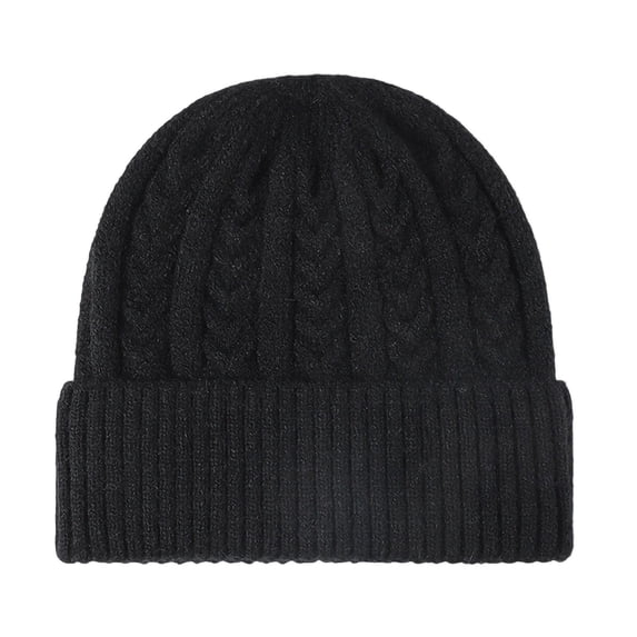 Bpyeka Men's Cable Knit Cuffed Beanie Hat, Fleece Lined Thick Warm Ear Protection Winter Outdoor Skull Cap Free Size, Black