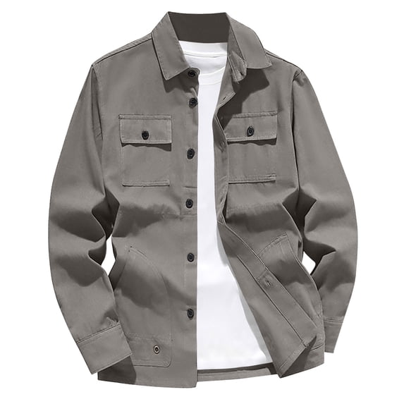 Bpyeka Men's Cargo Shacket Button Front Multi Pocket Chest Flap Pockets Relaxed Fit Spring Casual Utility Outerwear Jackets XS-2XL