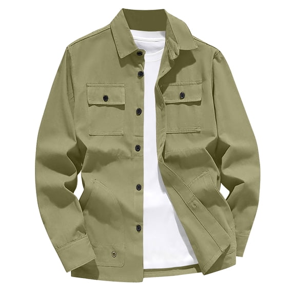Bpyeka Men's Cargo Shacket Button Front Multi Pocket Chest Flap Pockets Relaxed Fit Spring Casual Utility Outerwear Jackets XS-2XL