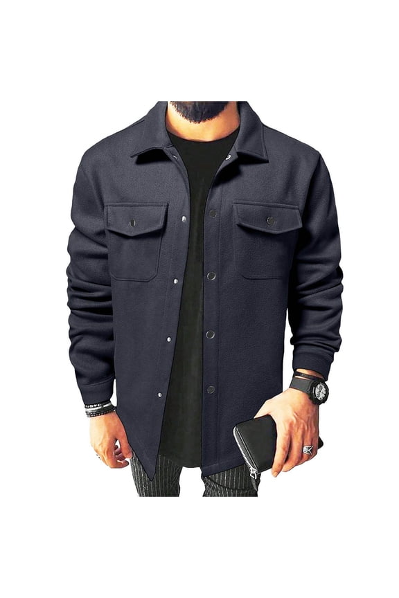 Men's Casual Button Down Jacket, Point Collar, Long Sleeve Shacket with Dual Chest Pockets, S-3XL
