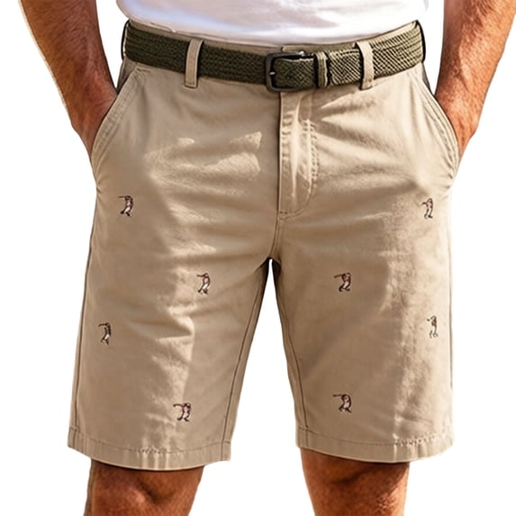 Bpyeka Men's Casual Embroidered Chino Shorts, Solid Cotton Blend Straight Leg Shorts with Pockets for Work, Golf and Everyday
