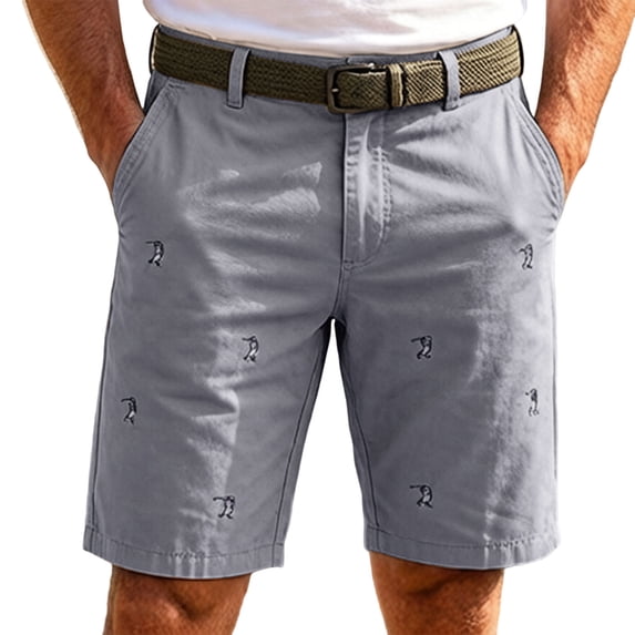Bpyeka Men's Casual Embroidered Chino Shorts, Solid Cotton Blend Straight Leg Shorts with Pockets for Work, Golf and Everyday