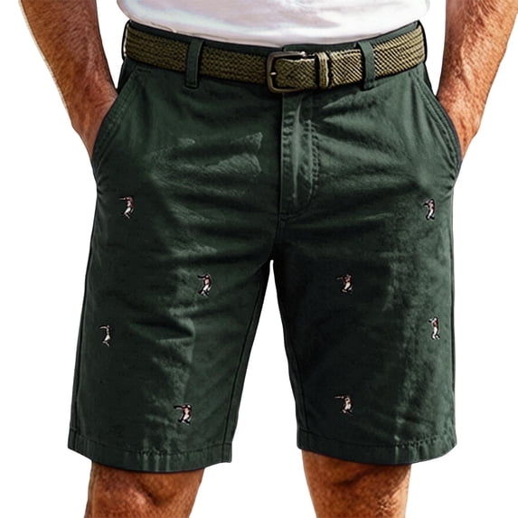 Bpyeka Men's Casual Embroidered Chino Shorts, Solid Cotton Blend Straight Leg Shorts with Pockets for Work, Golf and Everyday