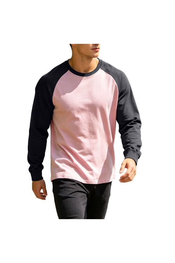 Men's Casual Long Sleeve T-Shirt, Color Block Raglan Sleeves, Lightweight Relaxed Fit Layering Top, S-3XL