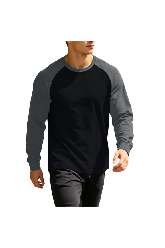 Men's Casual Long Sleeve T-Shirt, Color Block Raglan Sleeves, Lightweight Relaxed Fit Layering Top, S-3XL