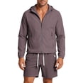 thumbnail image 1 of Bpyeka Men's Casual Two-Piece Matching Set, Hooded Zip-Up Long Sleeve Tops & Drawstring Waist Shorts, Quick Dry Breathable Outfit for Sports, XS-3XL, 1 of 5