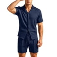 thumbnail image 1 of Bpyeka Men's Casual Two-Piece Set, Camp Collar Button-Down Shirt & Drawstring Shorts, Herringbone Jacquard Textured Co-Ord Outfit, S-2XL, 1 of 9