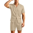 thumbnail image 1 of Bpyeka Men's Casual Two-Piece Set, Camp Collar Button-Down Shirt & Drawstring Shorts, Herringbone Jacquard Textured Co-Ord Outfit, S-2XL, 1 of 9