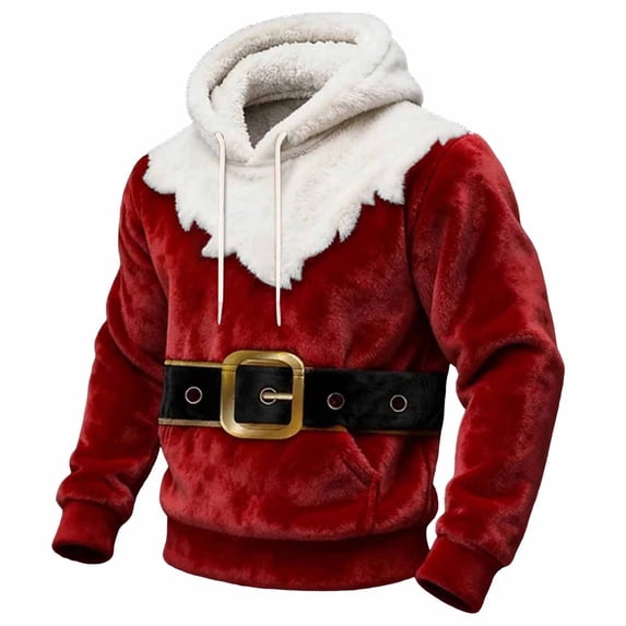 Bpyeka Men's Christmas Elf Print Hoodie, Flannel Long Sleeve Drawstring Pullover Sweatshirt S-4XL