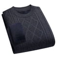 thumbnail image 1 of Bpyeka Men's Crew Neck Fleece Lined Sweater Diamond Herringbone Jacquard Knit Thick Thermal Long Sleeve Warm Elderly Base Layer Pullover M-4XL, Dark Gray, 1 of 3