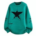 thumbnail image 1 of Bpyeka Men's Crew Neck Knit Sweater Frayed Five Point Star Distressed Ripped Loose Stretch Long Sleeve Fashion Pullover M-4XL, Green, 1 of 3
